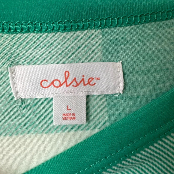 COLSIE Checkered Pull Over White & Green  Long Sleeves Large Top BNWOT - Picture 2 of 7